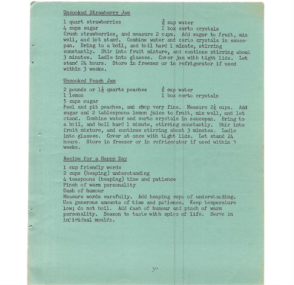 Vintage Typed Pickles, Preserves & Jams Recipes Pg 39