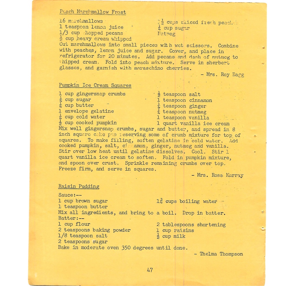 Vintage Typed Desserts Recipes Pg 47