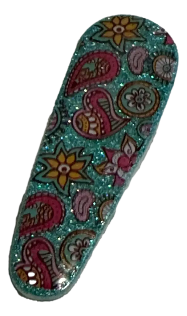 Teal Glitter Paisley Hair Clip