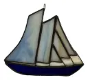 Blue & White Multi-sail Boat Stained Glass