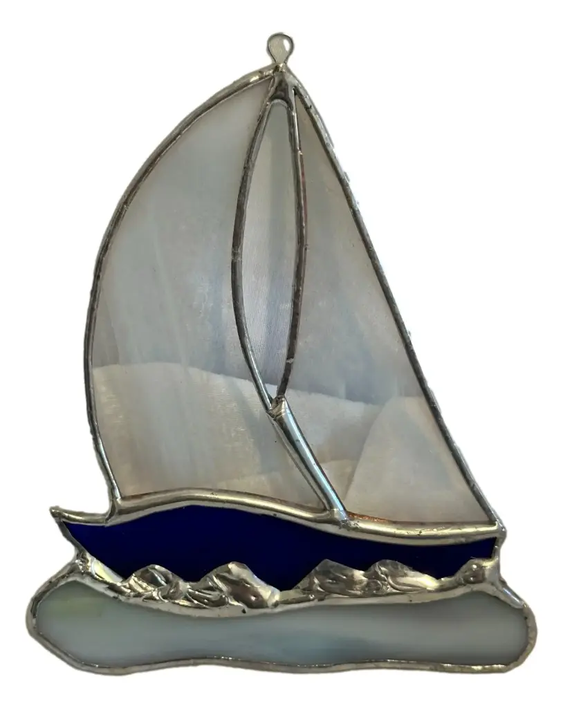 Two-Sail Sail Boat in Stained Glass