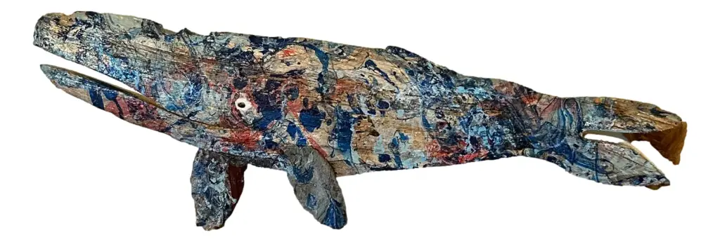 Hand-crafted Whale from Driftwood (Slate Fins)
