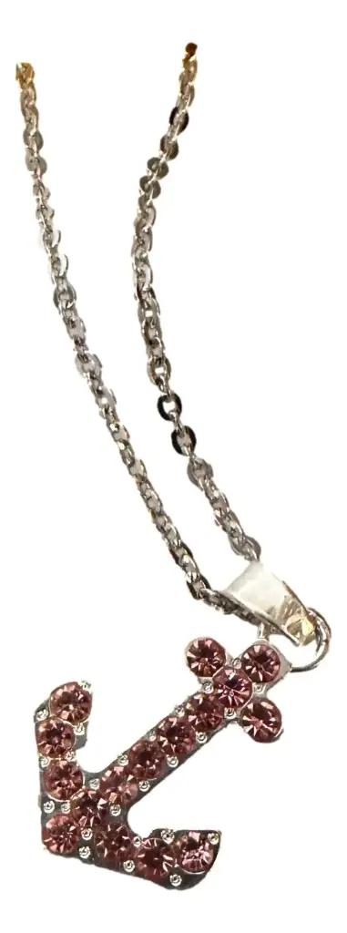 Silver Tone Chain with Pink Jewelled Anchor 20"