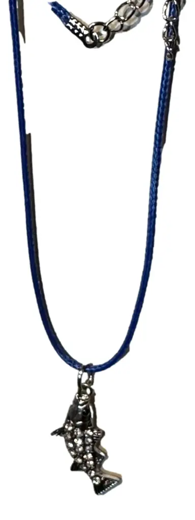 Corded Silver-tone Jewelled Fish Necklace