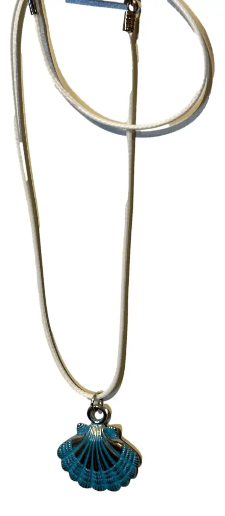 Cord Necklace with Blue/Silver Tone Shell Charm