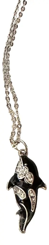 Silver Tone 20" Chain with Jewelled Black Whale