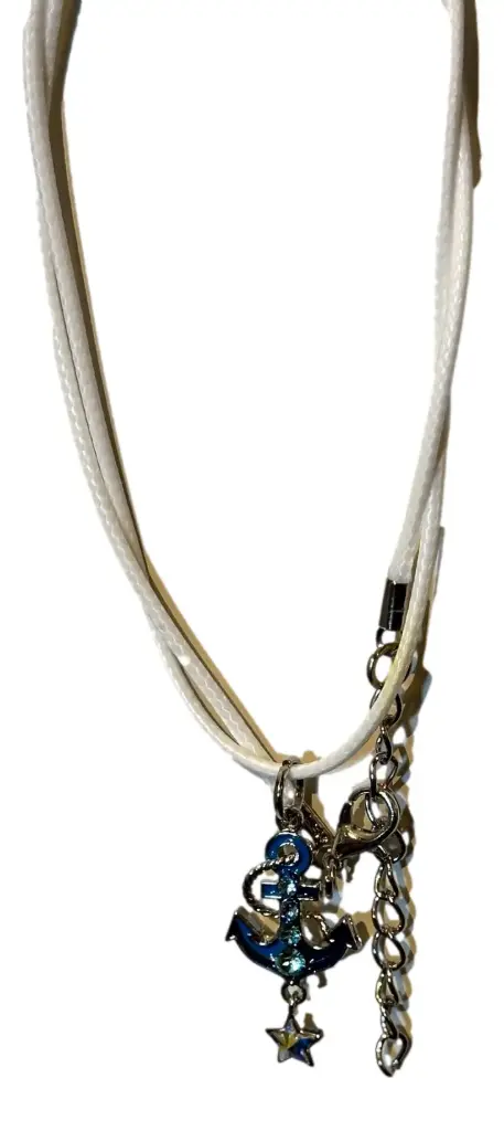 Corded Necklace with Silver-tone and Blue Jewelled Anchor Charm