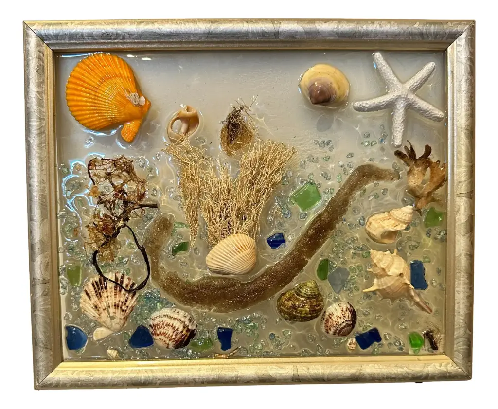 Sea Serpent with Sea Grass & Shells Glass Art 8"x10"