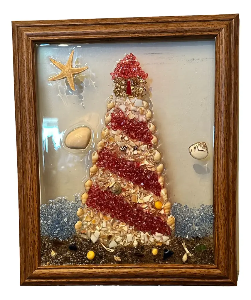 Lighthouse with Starfish Glass Art 9" x 11"