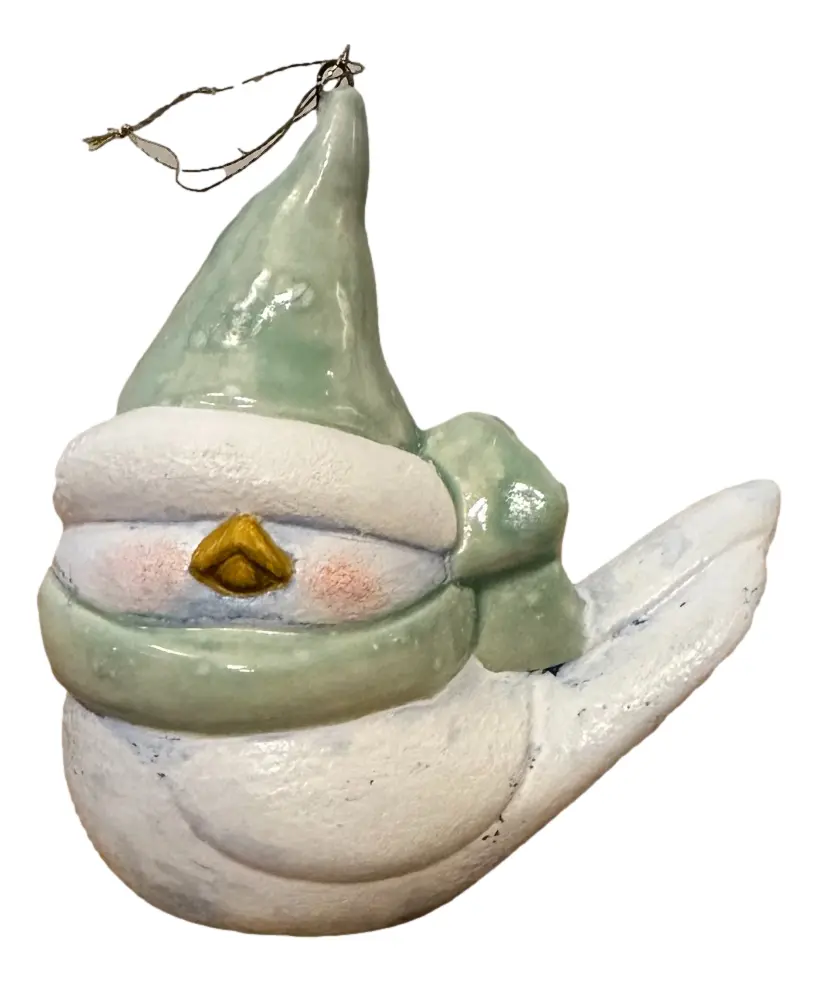 Ceramic Gnomie Bird Christmas Ornament