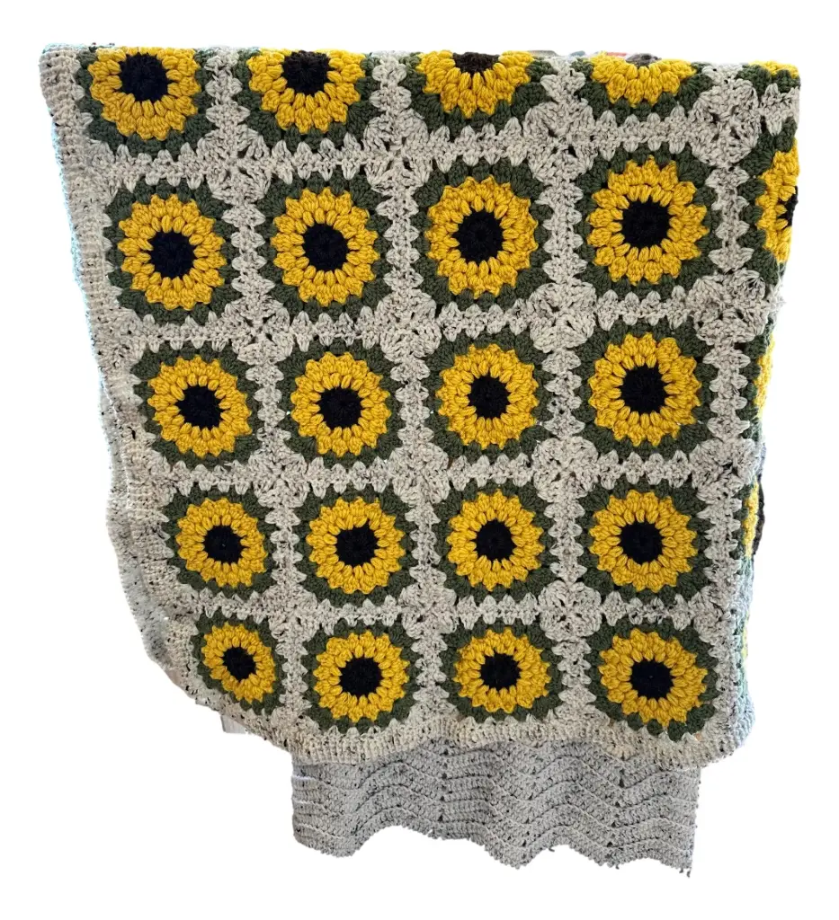 Sunflower Crochet Afghan - 38" x 60"  With Pillow