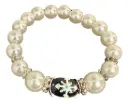 White Faux Pearl Beaded Bracelet - Navy Center