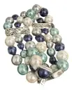Triple Band of Blue, White and Silver/Blue Beaded Bracelet