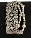 Double Band of Silver-tone Beads and Large Square Filigree Bracelet