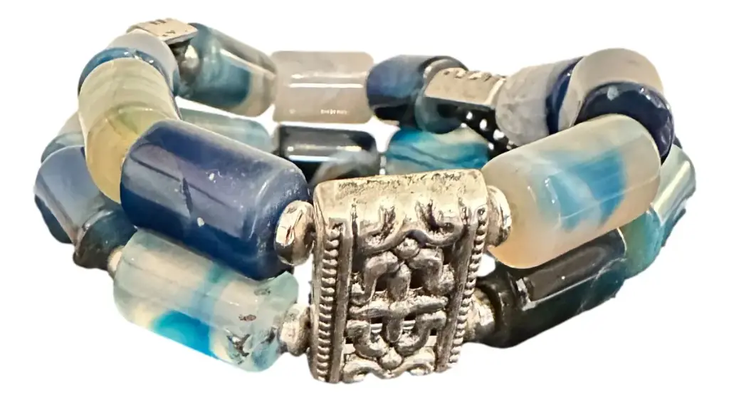 Double Band Jasper Blue Stone Bracelet