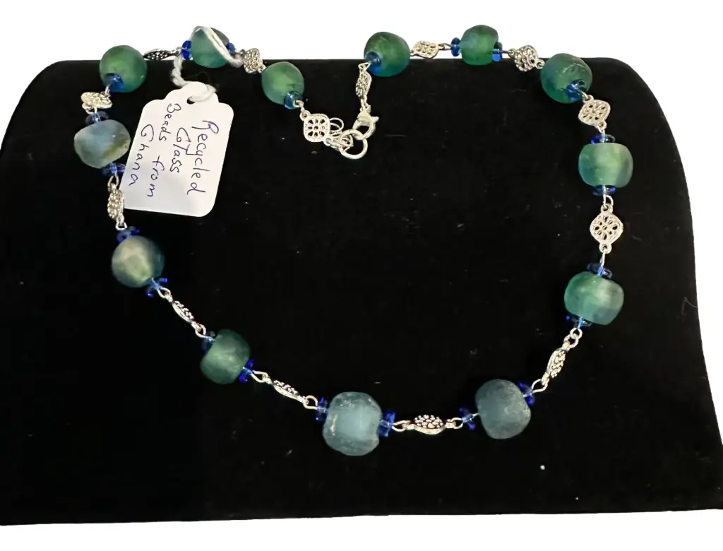 Blue/Green Recycled Glass Beads from Ghana Necklace