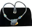 Blue Corded Necklace with Blue Ceramic Dangle