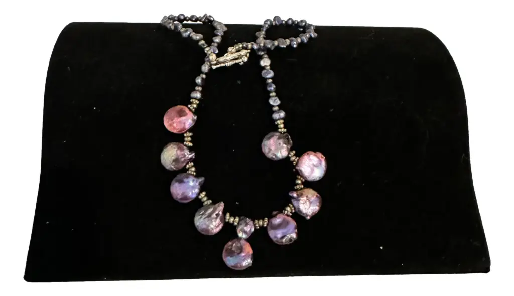 Purple/Navy Pearl Beaded Necklace