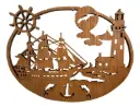 Oval Big Ship Lighthouse Red Oak Wall Plaque