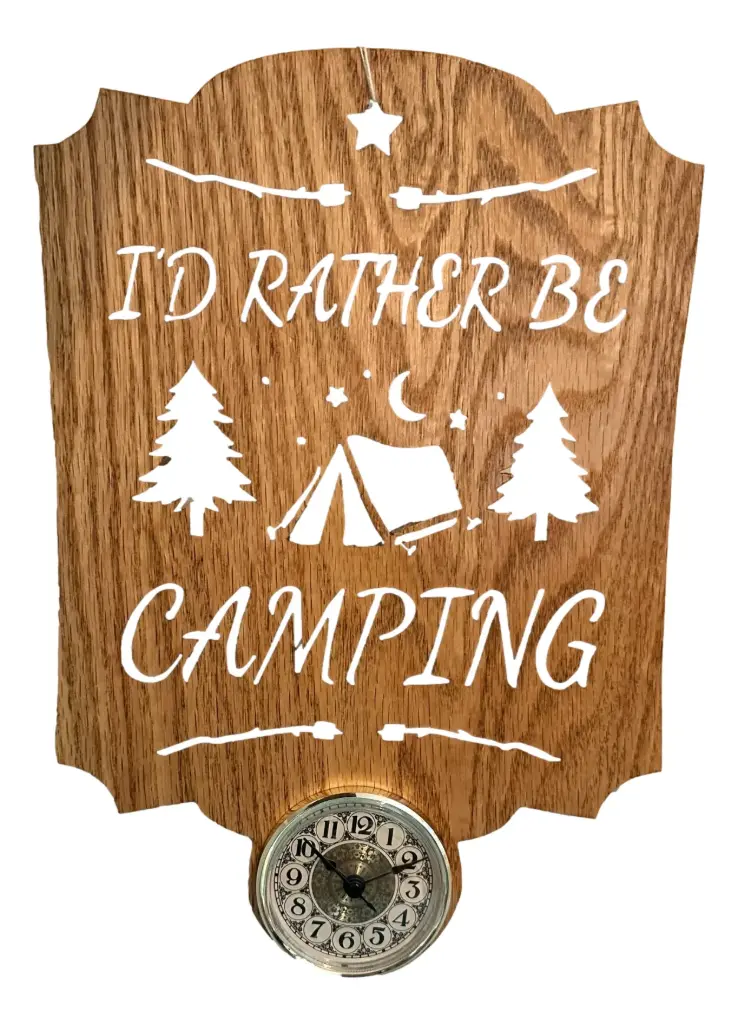 Red Oak I'd Rather Be Camping Clock Wall Plaque
