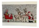 Hand-painted Santa and Reindeer Christmas Card - 7"x5"