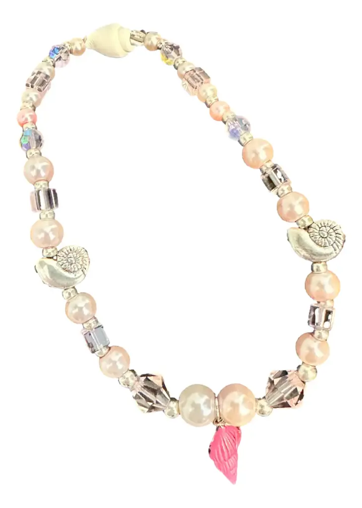 Pink Shell Beaded Ankle Bracelet with Shell Drop