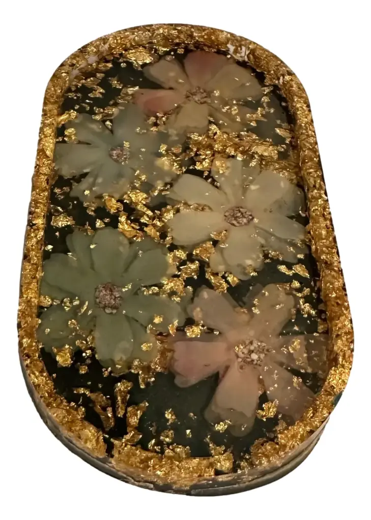 Flower Resin Trinket Tray Grey & Gold