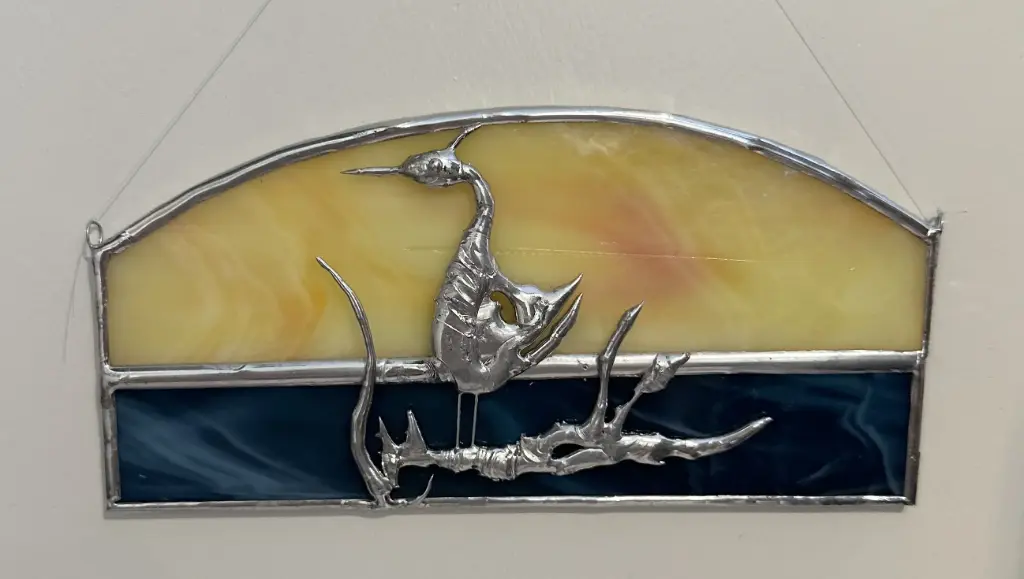Two-level Yellow/Blue Stained Glass with Blue Heron