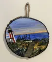 Hand-painted Wood Slab Point Prim Lighthouse