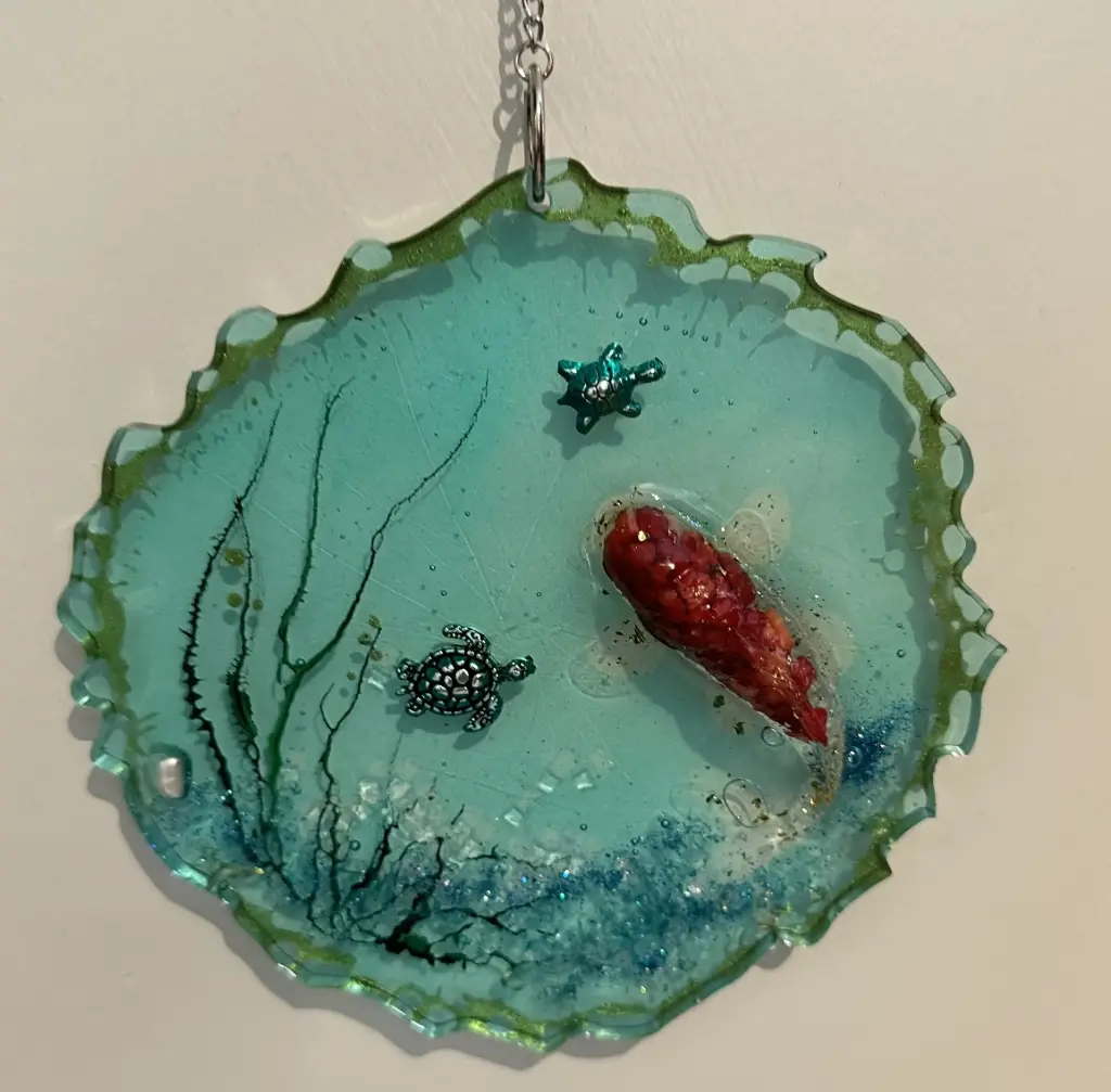 Koi & Turtles Round Resin Suncatcher 