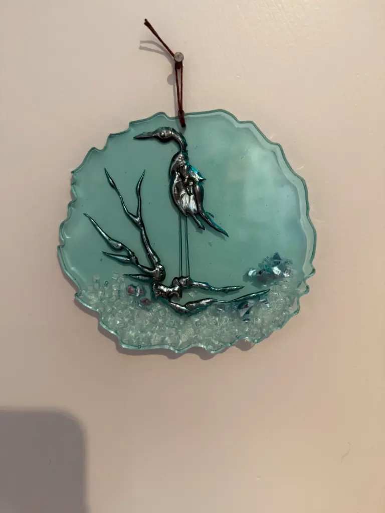 Silver Solder Blue Heron Round Resin Suncatcher  