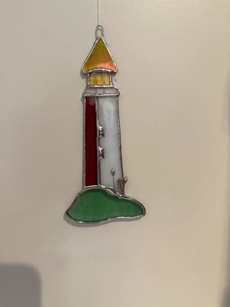  Red & White Stained Glass Lighthouse 
