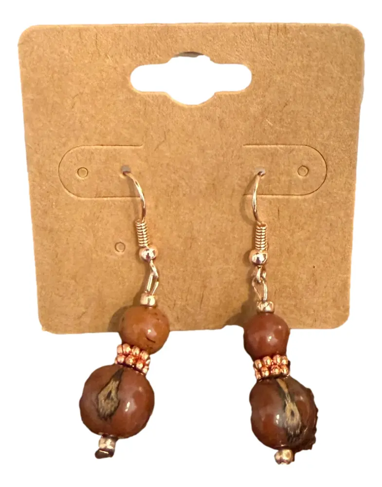 Brown Beaded Drop Earrings 