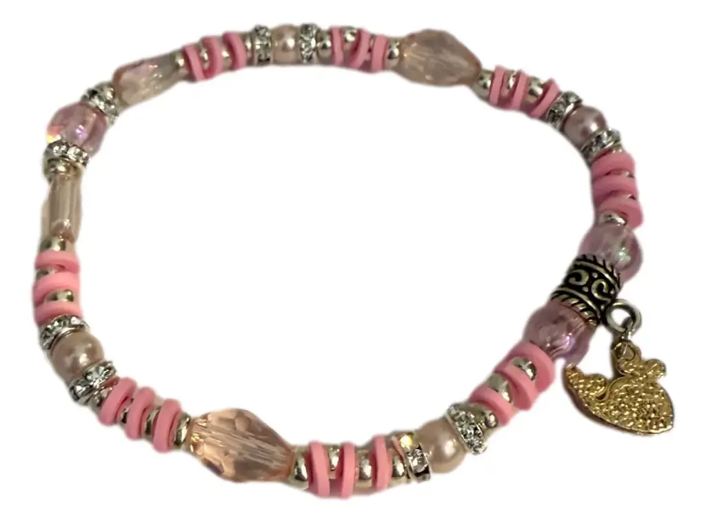 Pink Beaded Ankle Bracelet w/Pink Whale Charm