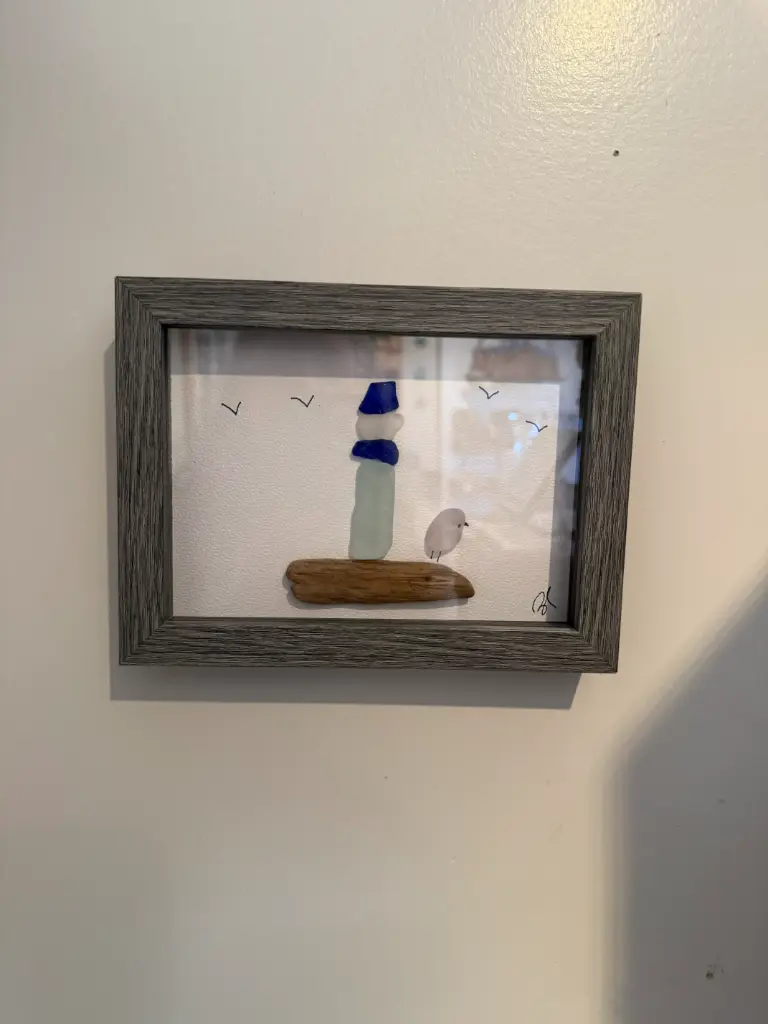 Framed Lighthouse Sea Glass Picture
