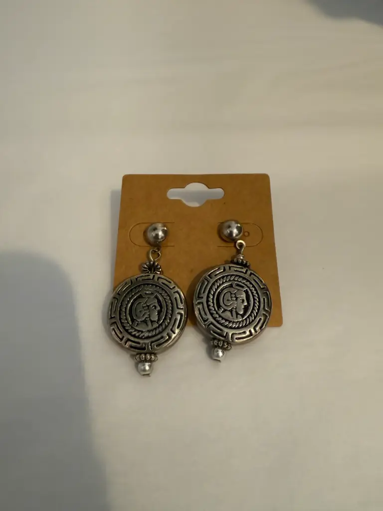 Silver-tone Aztec Drop Earrings