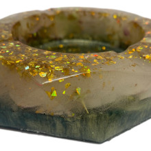 [1810312] Diamond-cut Resin Ashtray - Green & Gold