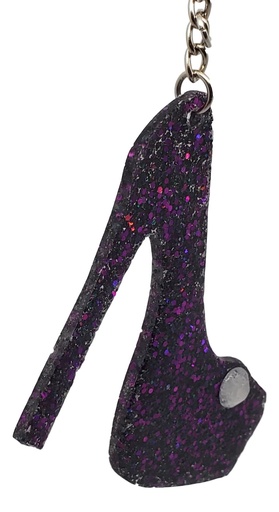 [K11018-3] Black Purple Glitter High-heel Pump Key Chain