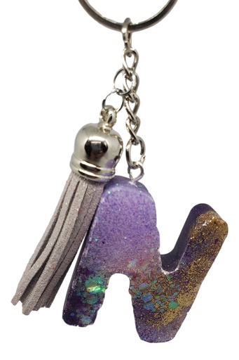 [K11012-34N] Gold & Purple Glitter Alphabet Keychain N