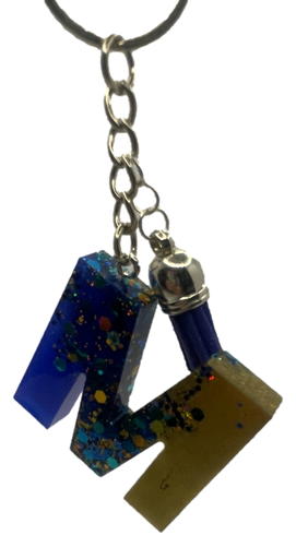 Deep Blue, Gold & Glitter Initial Keychain A-H B