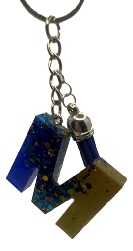 Deep Blue, Gold & Glitter Initial Keychain