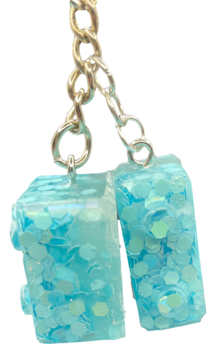 [11054] Soft Turquoise Glitter Building Block Keychain