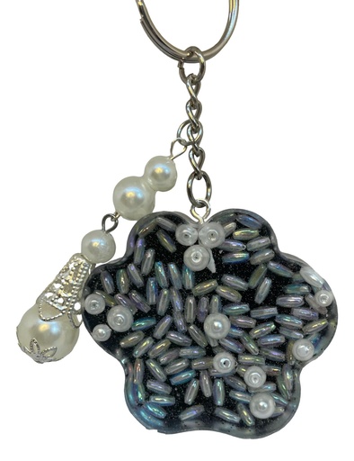[11005078] Black and Silver Paw Print Keychain