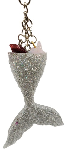 [K11003-6] Sparkling Silver Glitter Mermaid Tail Key Chain - Medium