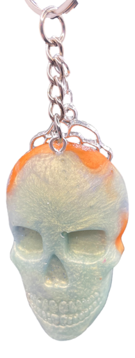 [1109041] Soft Green &  Orange Skull Keychain