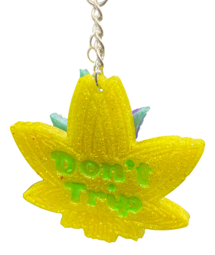 [11005107] Yellow Don't Trip Pot Leaf Keychain