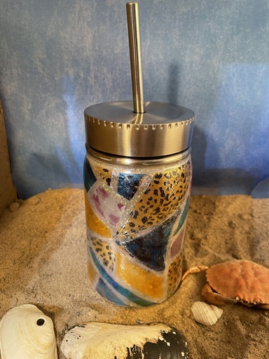 [17SSMJ-2] Stained Glass Effect Mason Jar Tumbler