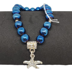 [JD115] Blue Beads with Silver Starfish Bracelet