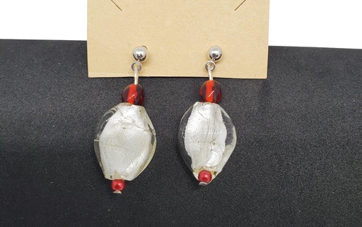 [JD144] Red & Pearl White Drop Bead Earrings