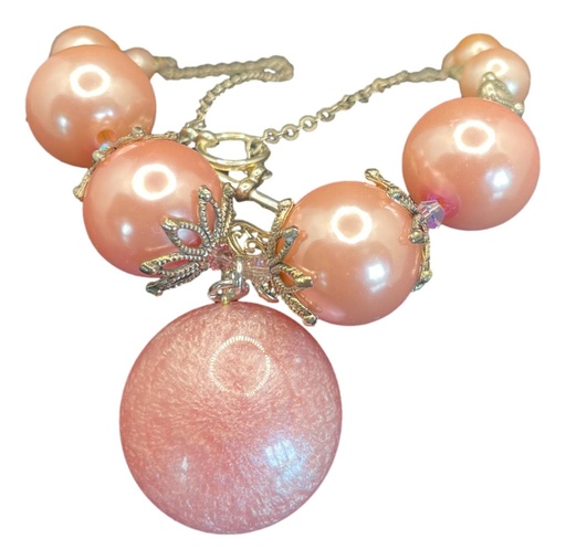 [JD156] Pink & Silver-tone Bead Necklace